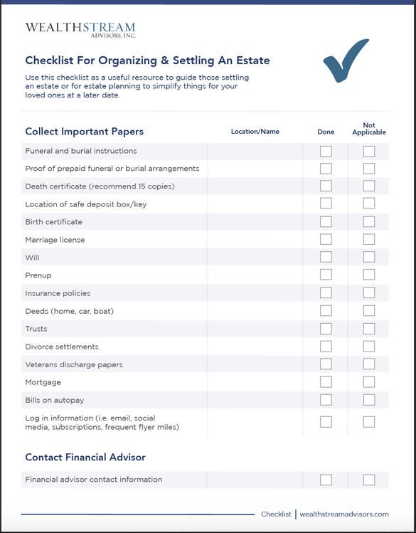 Checklist for Organizing and Settling An Estate Wealthstream Advisors